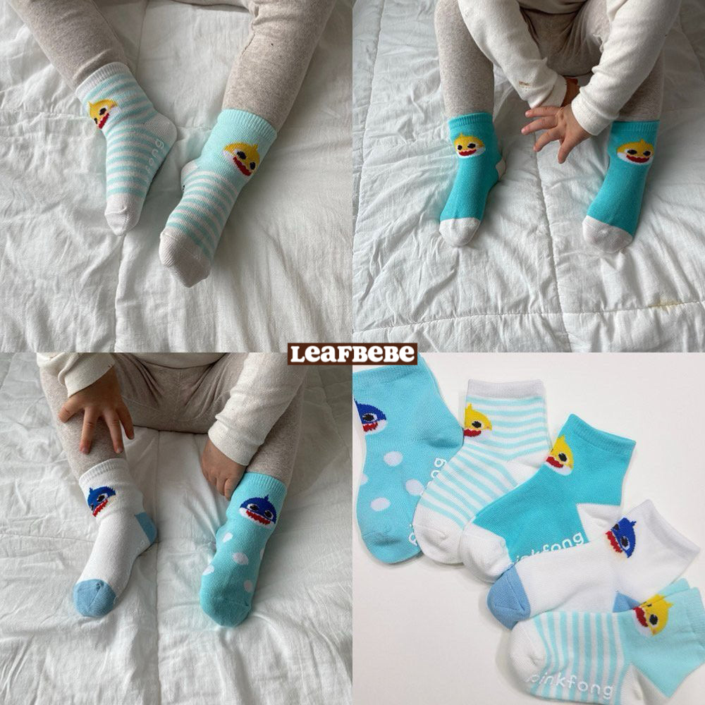 Made in Korea|Slim-toe BABY SHARK children's socks (1 SET 5 pairs)