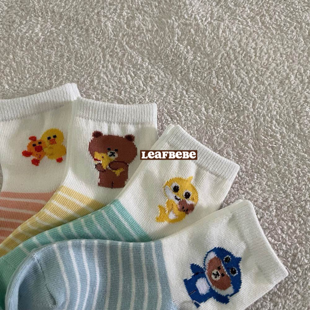韓國製|BABY SHARK X LINE FRIENDS 小童襪仔(1 SET 4對)