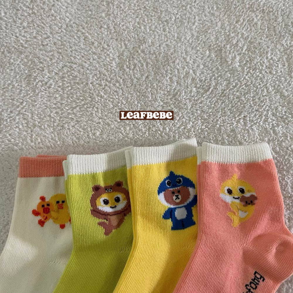 韓國製|BABY SHARK X LINE FRIENDS 小童襪仔(1 SET 4對)