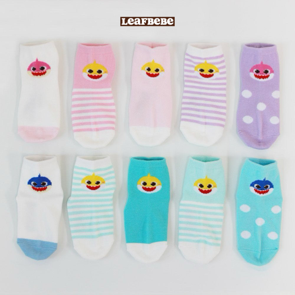 Made in Korea|Slim-toe BABY SHARK children's socks (1 SET 5 pairs)