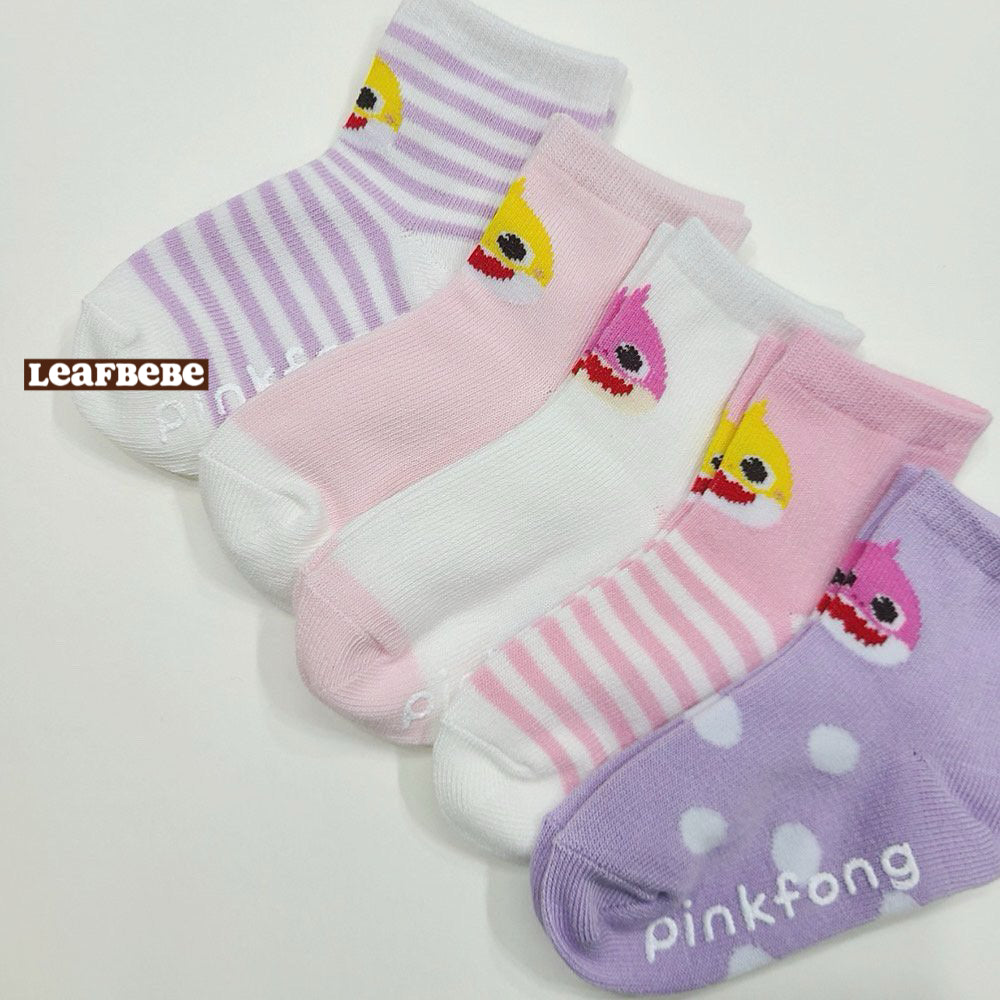 Made in Korea|Slim-toe BABY SHARK children's socks (1 SET 5 pairs)