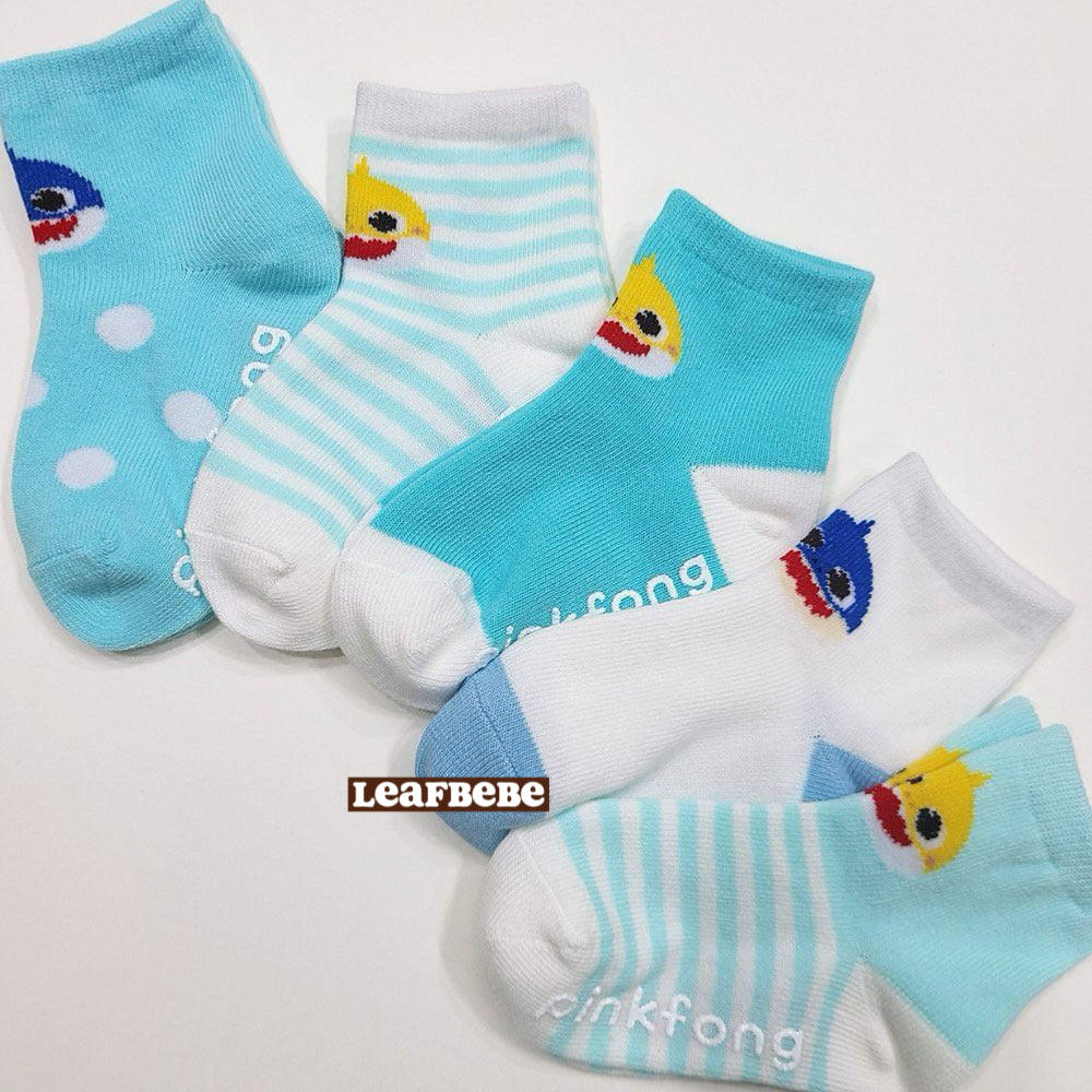 Made in Korea|Slim-toe BABY SHARK children's socks (1 SET 5 pairs)