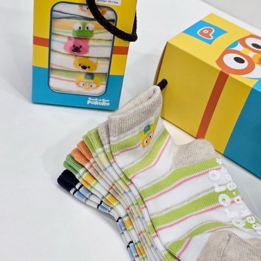 韓國製|PORORO橫間小童短襪(1 set 5對)