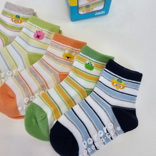 韓國製|PORORO橫間小童短襪(1 set 5對)