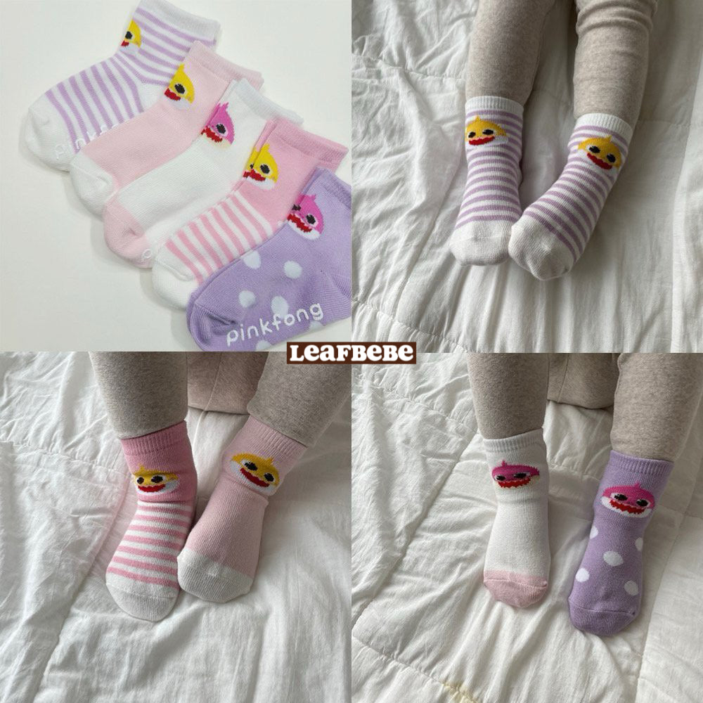 Made in Korea|Slim-toe BABY SHARK children's socks (1 SET 5 pairs)