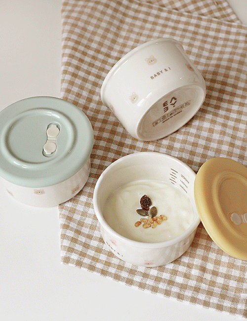 韓國製 | 嬰兒動物有蓋瓷碗/食物儲存盒