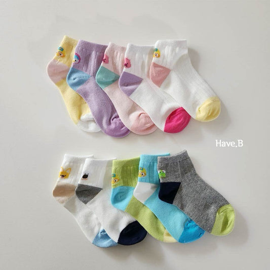 韓國製|PORORO拼色小童短襪(1 set 5 對)