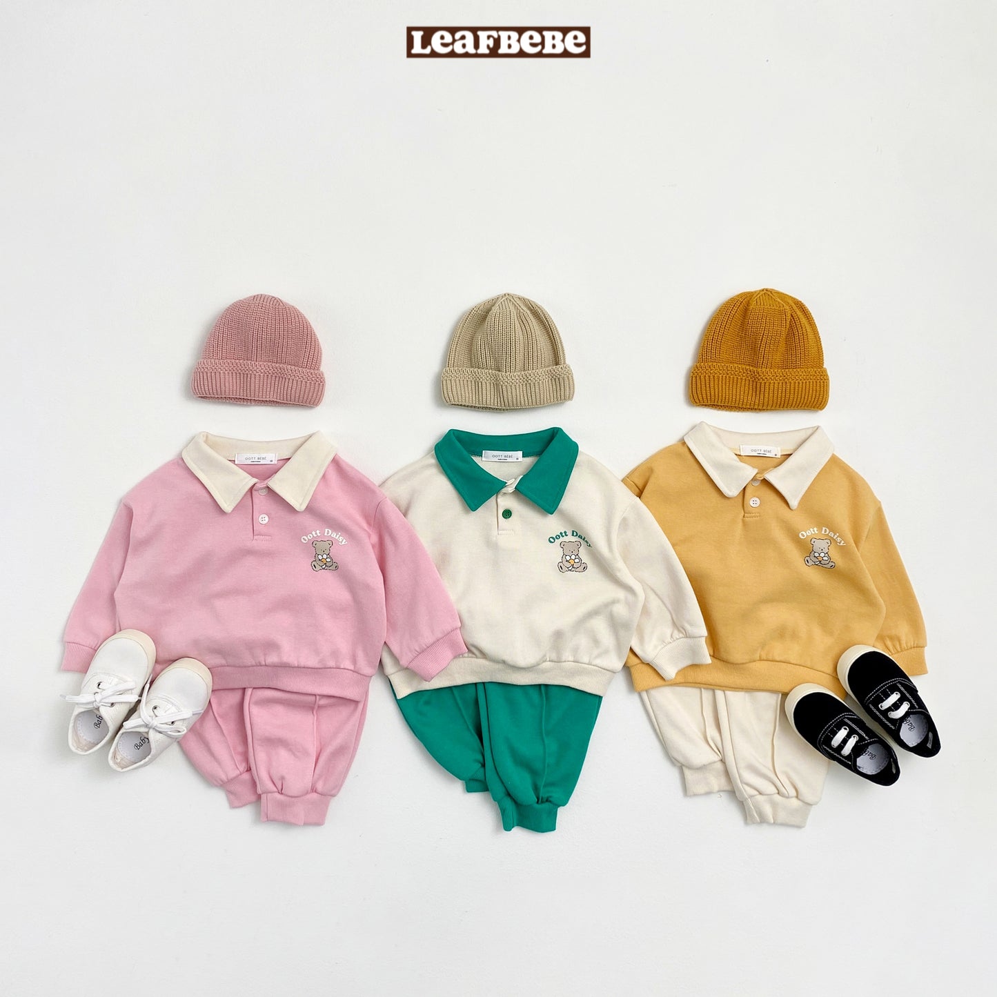 Made in Korea | Fancy Bear color matching POLO sweatshirt and rompers | [KS02][014]