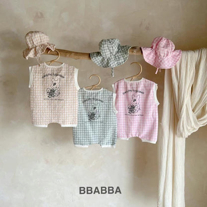 Made in Korea | Puppy check vest open-chested jumpsuit | [KS26][069]