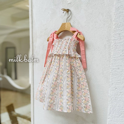Made in Korea | Ruffled ruffle patterned lace-up dress | [KS35][018]
