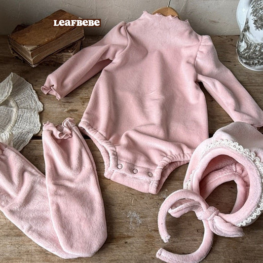 Made in Korea | Suede fungus-trimmed solid color three-piece set | [KS14][012]