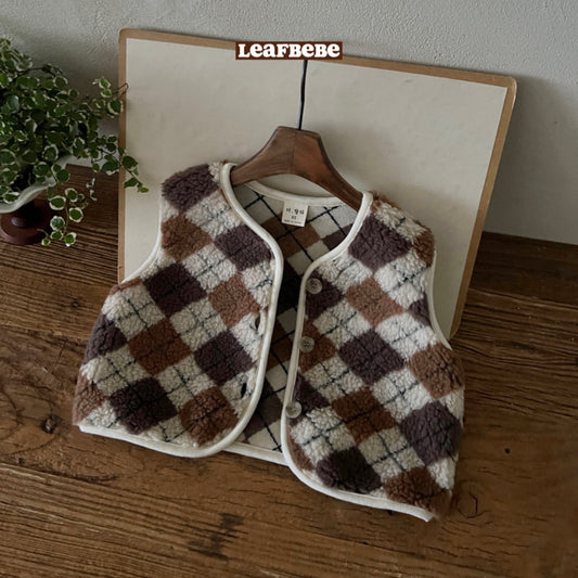 Made in Korea | Argyle pattern fur vest jacket | [KS20][041]