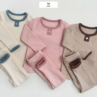 Made in Korea | Ribbed color-blocked heart button loungewear set | [KS02][082]