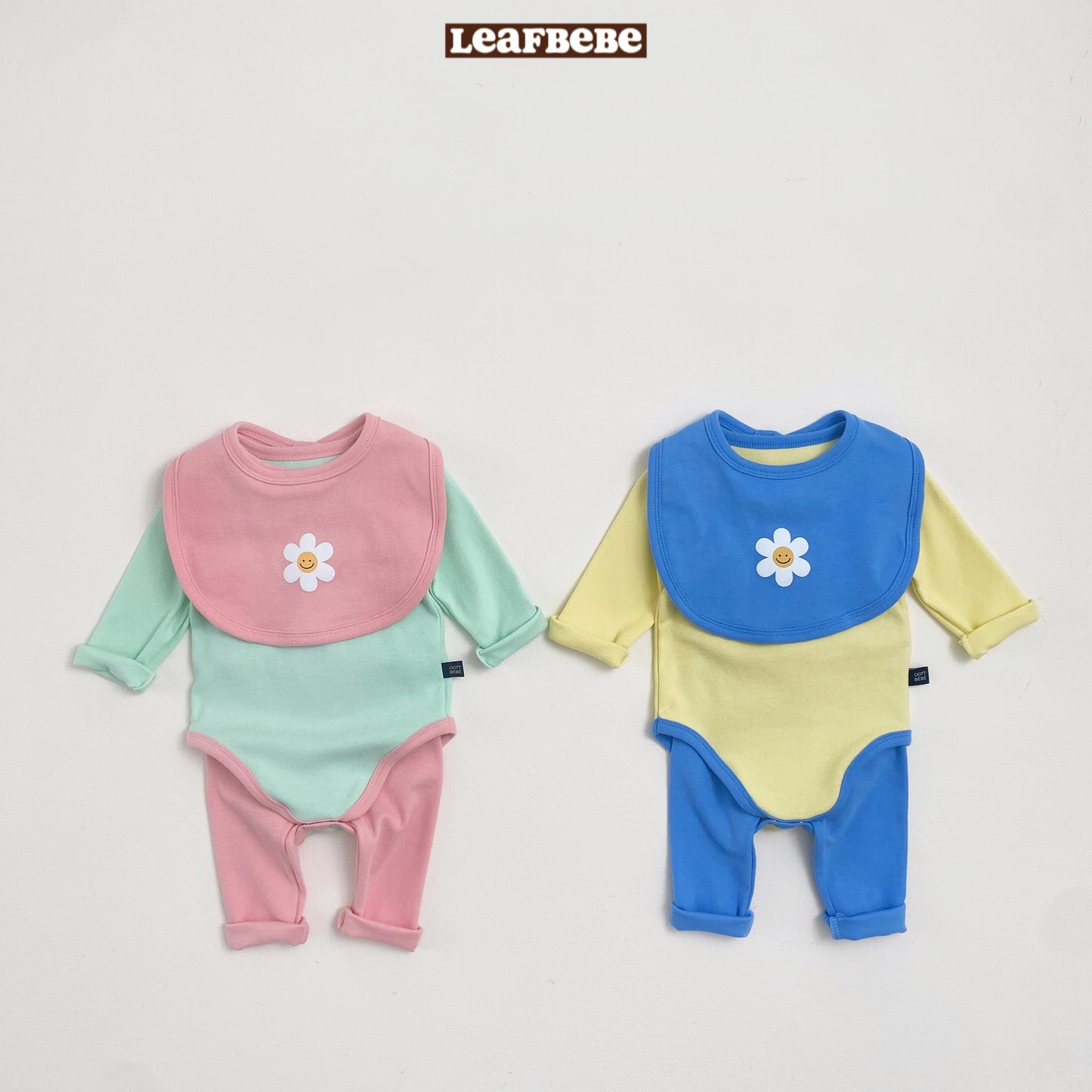 Made in Korea | Pink color-blocked rompers with small flower bottoms | [KS02][003]