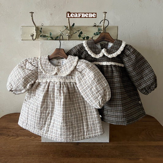 Made in Korea | Fine plaid princess neck lace dress | [KS20][018]