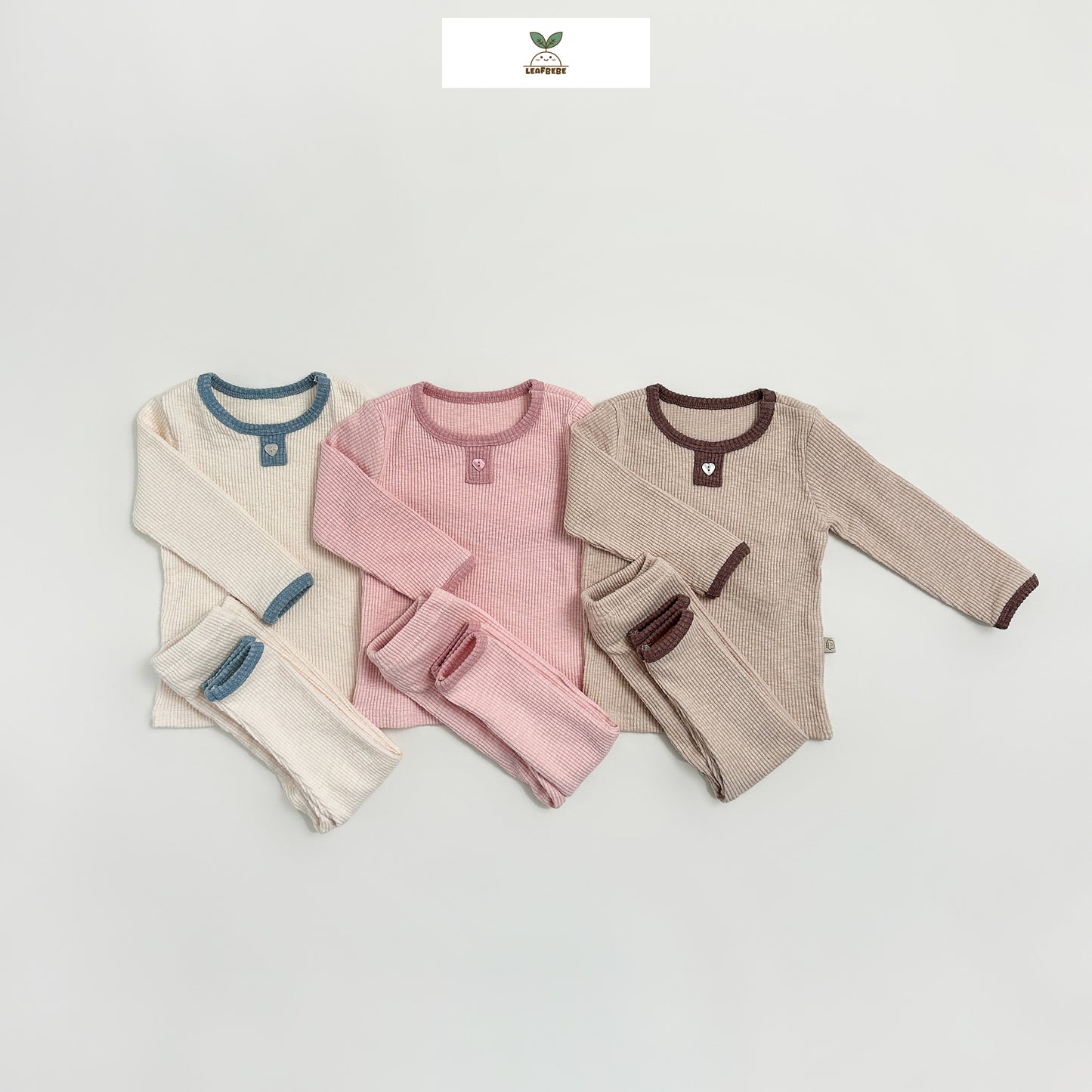 Made in Korea | Ribbed color-blocked heart button loungewear set | [KS02][082]