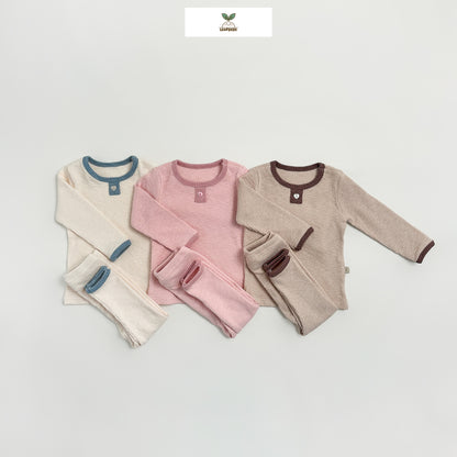 Made in Korea | Ribbed color-blocked heart button loungewear set | [KS02][082]