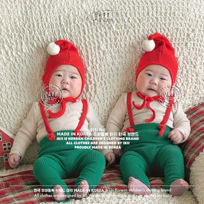 Made in Korea | Christmas red and green overalls with bob hat | [KS04][028]