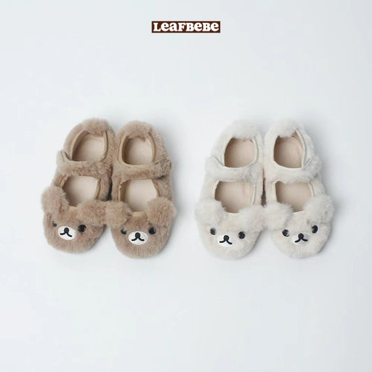 Made in Korea | Bear head plush round toe sticky shoes | [KS13][003]