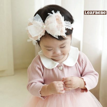 Made in Korea | Large bow lace and pearl headband | [KS11][014]