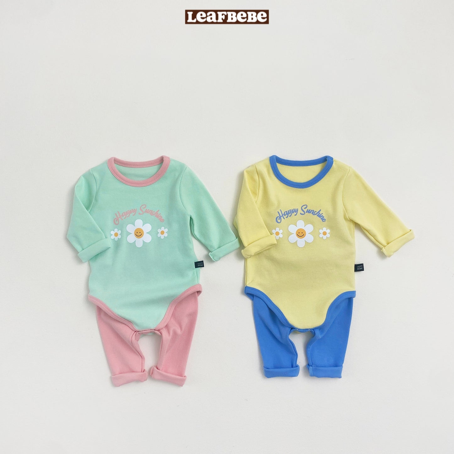 Made in Korea | Pink color-blocked rompers with small flower bottoms | [KS02][003]